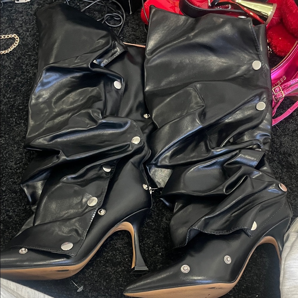 Amazon Black Heeled Boots with Silver Accents